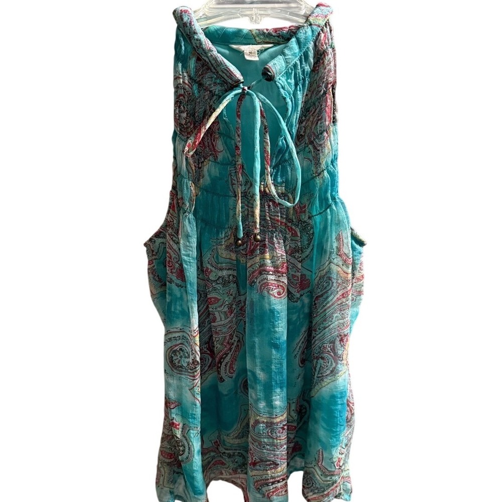 Adiva Turquoise‎ Paisley Halter Neck Smocked Tank Top Medium B2B2131T403AN